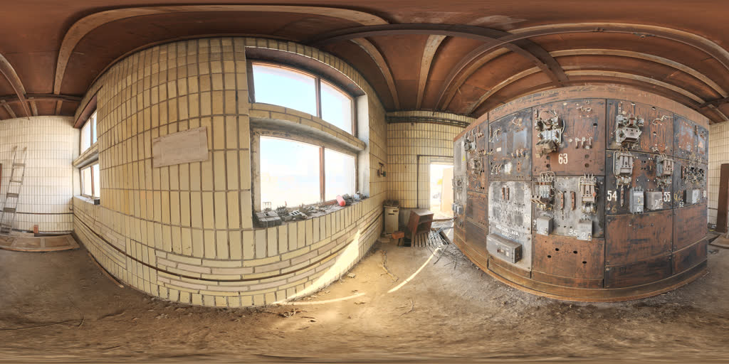 360° capture of Plant Room on 18 June 2026 — Switchboard wall built and boarded. Room finishes half done.